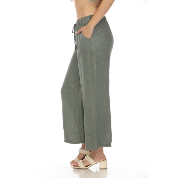 Olive Drawstring Elastic Waist Wide Leg Pant - Picture 6 of 7